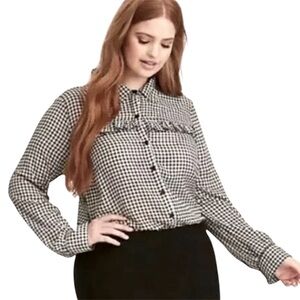 🌹NWT Torrid Black & White Gingham Ruffle Trim Button Blouse Size 1XL